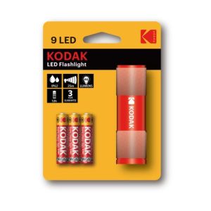 LINTERNA COMPACTA KODAK 9-LED ROJA + 3 PILAS AAA