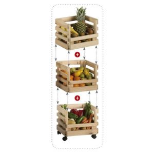 VERDULERO MADERA PINO 3 CESTAS CON RUEDAS 39X35X31