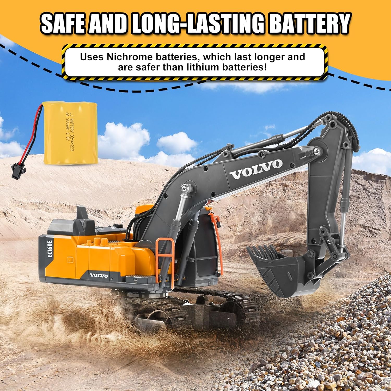 Retroexcavadora Double E Volvo Con Brazo, Control Remoto / Bateria  Recargable 40.5×13.8×2