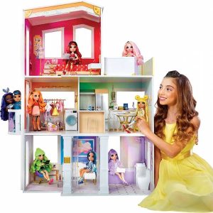 Rainbow High House Casa de muñecas de madera de 3 pisos