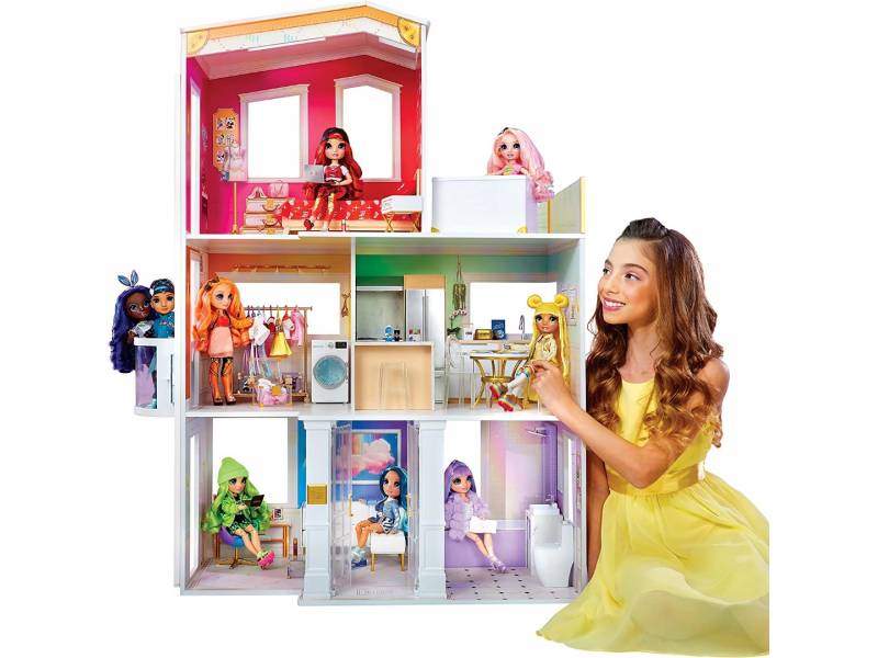 Rainbow High House Casa de muñecas de madera de 3 pisos