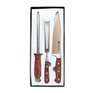 Set 3 piezas Trento Cuchillo, Trinche y Chaira en Madera